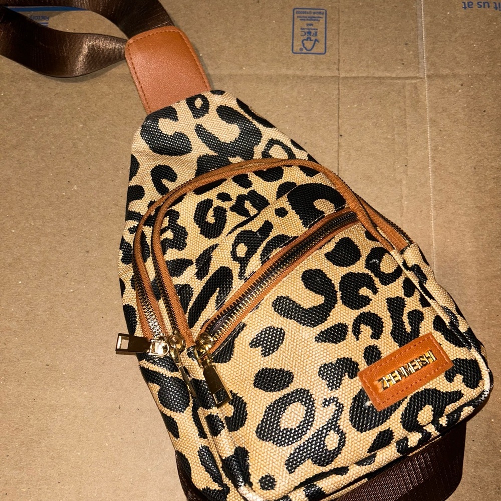Leopard Print Sling Bag - Brown and Black